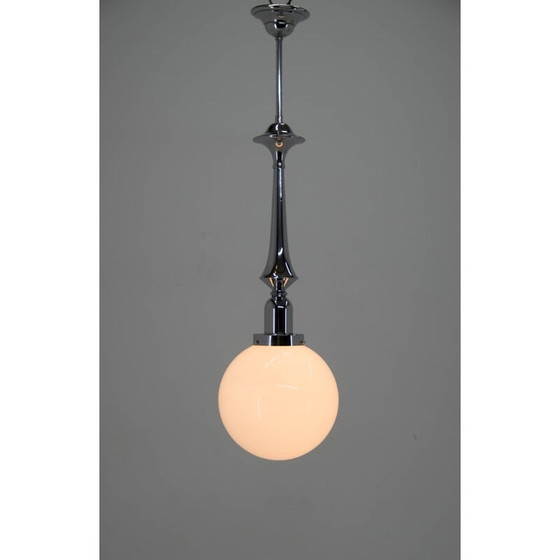 Image 1 of Vintage Art Deco Hängeleuchte aus Chrom und Opalglas, 1930