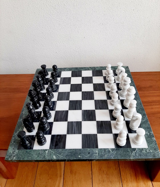 Image 1 of Vintage XL Marmor-Schachbrett und Vintage Marmor-Schachsets