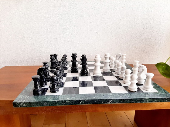 Image 1 of Vintage XL Marmor-Schachbrett und Vintage Marmor-Schachsets