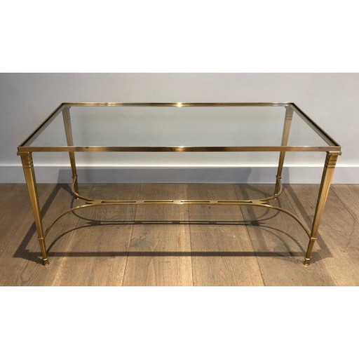 Vintage Couchtisch aus Messing mit Klarglasplatte, 1940