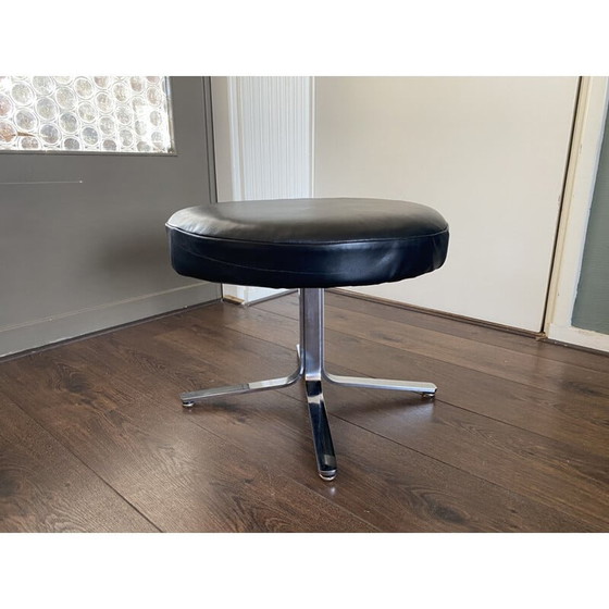 Image 1 of Modernistischer Hocker aus Chrom und Leder, 1970er Jahre