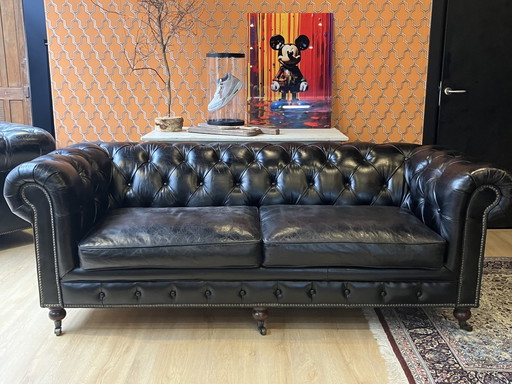 Chesterfield 3-Sitzer Sofa Kalbsleder