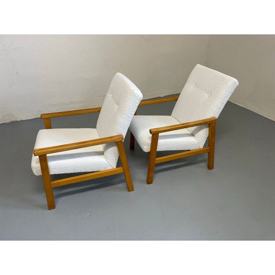 Image 1 of Paar Vintage-Sessel aus Boucle-Stoff, Tschechoslowakei 1970er Jahre