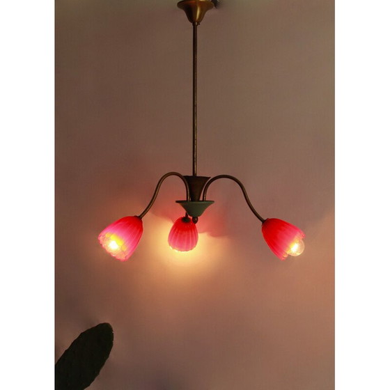 Image 1 of Vintage TreFiori Kronleuchter mit Blumen aus Murano, Italien 1950