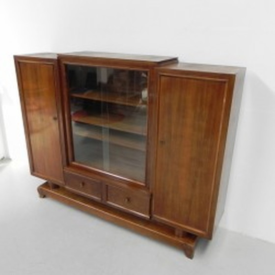 Image 1 of Großer Art Deco Schrank, Vitrine mit Glasschiebetüren