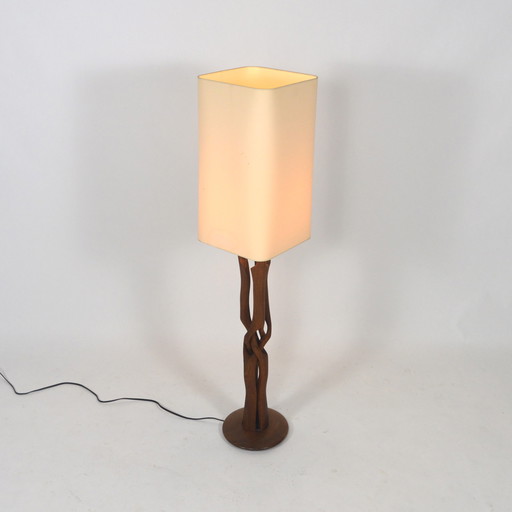 Handgeschnitzte skandinavische Teak-Tischlampe aus der Mitte des Jahrhunderts - 1950-60er Jahre