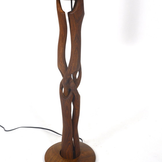 Image 1 of Handgeschnitzte skandinavische Teak-Tischlampe aus der Mitte des Jahrhunderts - 1950-60er Jahre