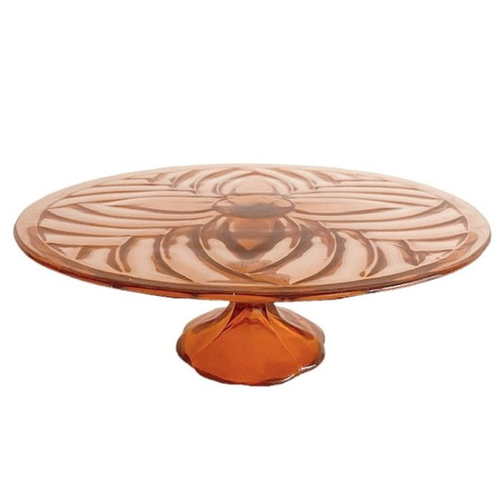 Image 1 of Art Deco Tortenplatte Luxval Val St. Lambert rosa 1930er Jahre
