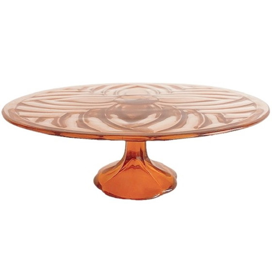 Image 1 of Art Deco Tortenplatte Luxval Val St. Lambert rosa 1930er Jahre