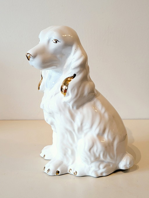 Spaniel-Hundestatue aus Keramik, handbemalt, Italien, 1960
