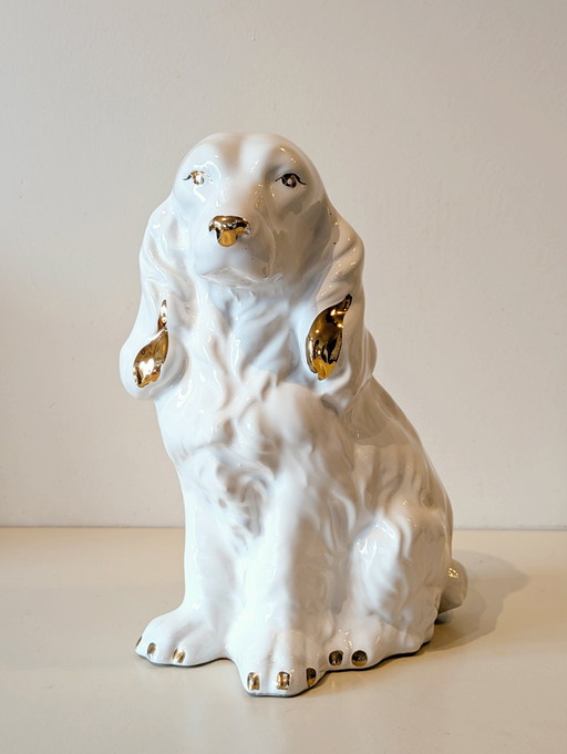 Spaniel-Hundestatue aus Keramik, handbemalt, Italien, 1960
