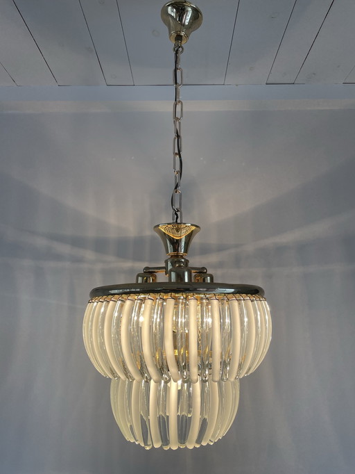 Italienischer Vintage Kronleuchter aus Glas und Messing, 1970er Jahre