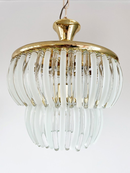 Italienischer Vintage Kronleuchter aus Glas und Messing, 1970er Jahre