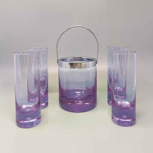 Vintage Kristall -Eiskübel mit 4 Gläsern von Ivat. Hergestellt in Italien