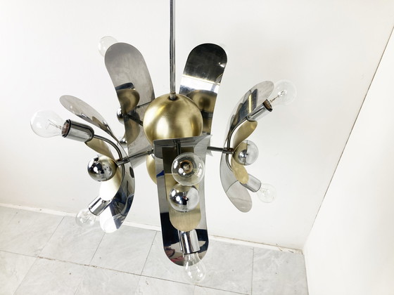 Image 1 of Italienischer Vintage Kronleuchter aus Chrom und Messing