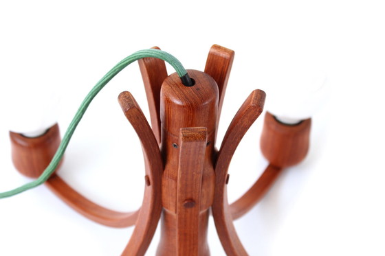 Image 1 of as new, DOMUS Danish Mid Century Teak LED Lamp / Kronleuchter, Pendelleuchte mit 5x Paulmann LED, 