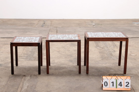 Image 1 of Dänisches Vintage Beistelltischset mit cremebraunen Fliesen, 1960er Jahre