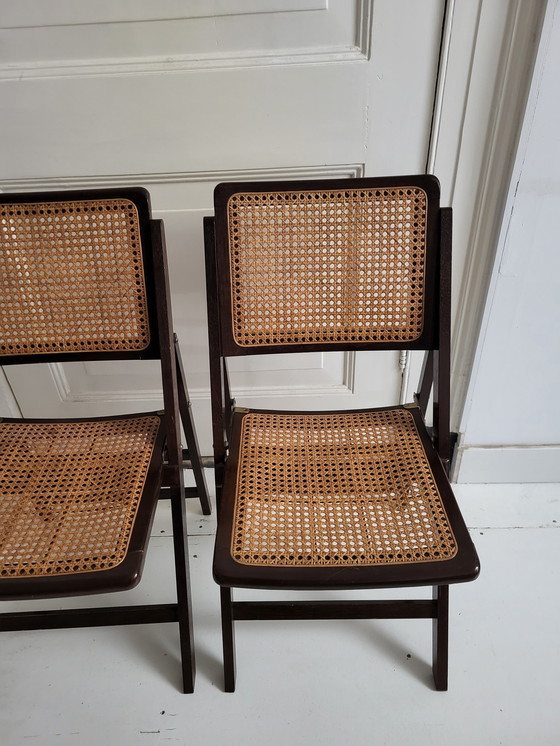 Image 1 of 2x Vintage Klappstühle aus Gurtband und Holz