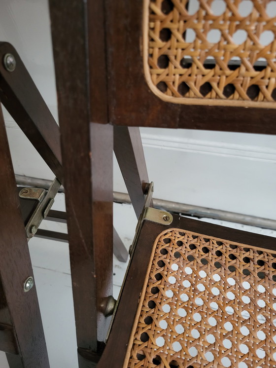 Image 1 of 2x Vintage Klappstühle aus Gurtband und Holz