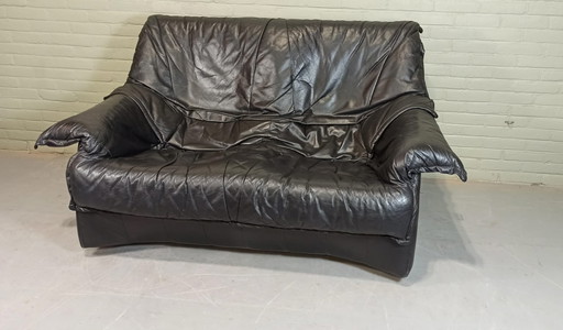 Vintage schwarze 2-Zits-Bank