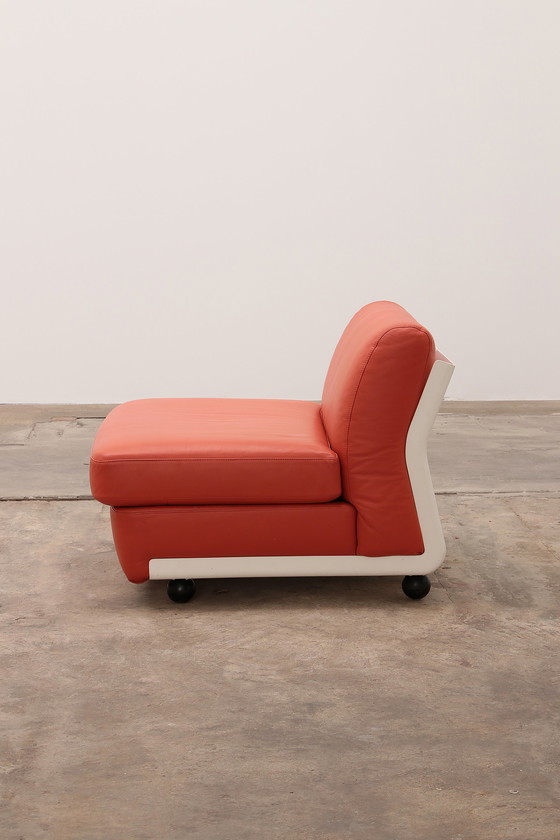 Image 1 of Mario Bellini Amanta modulares Sofa aus orangefarbenem Leder für C&B Italien, 1960er Jahre