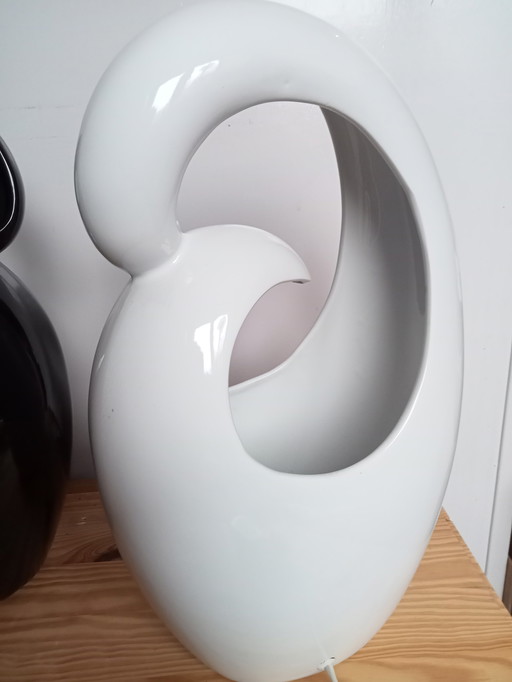 2 x Design-Keramik-Anatolienlampen, Hochglanz schwarz und weiß, Kunstwerke