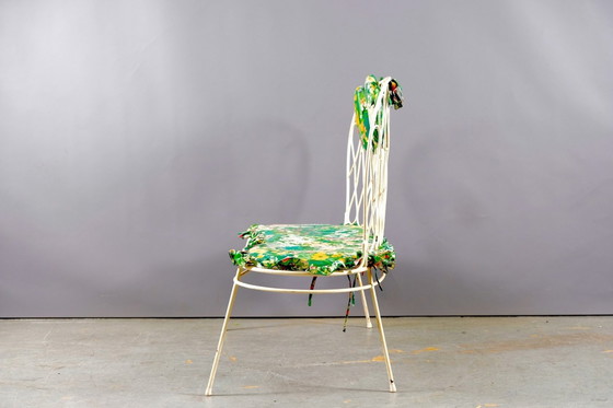 Image 1 of Weiße Mid-Century Flower Gartenbank aus Eisen, 1960er