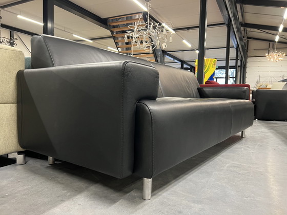 Image 1 of Cloak Sand 3-Sitzer-Sofa aus schwarzem Leder