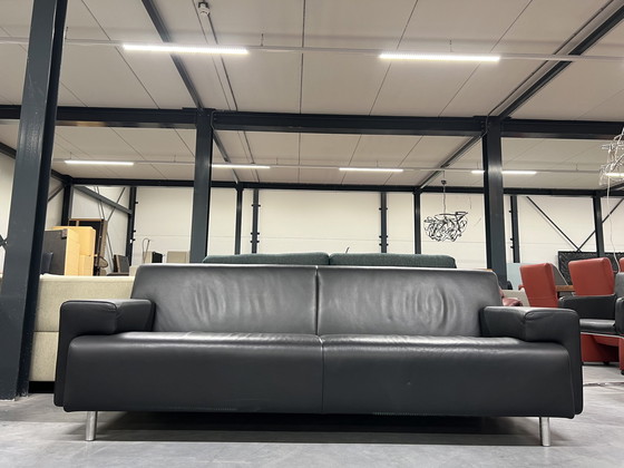 Image 1 of Cloak Sand 3-Sitzer-Sofa aus schwarzem Leder