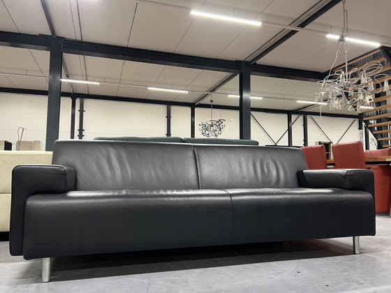 Image 1 of Cloak Sand 3-Sitzer-Sofa aus schwarzem Leder