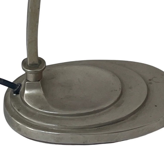 Image 1 of Kunst Deco – Schreibtischlampe mit Marmorglas – antikes Stück – verstellbarer Schirm