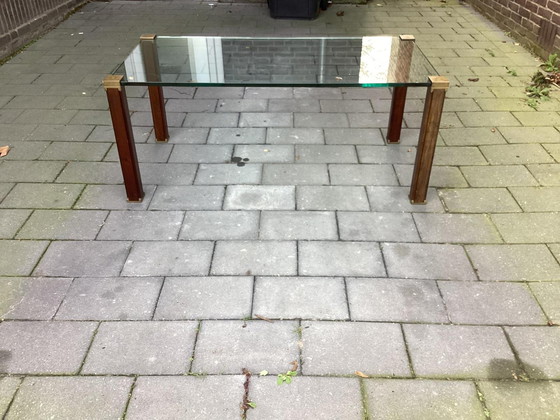 Image 1 of 1x Peter Ghyczy Couchtisch Holz, Messing, Glas aus den 1970er Jahren