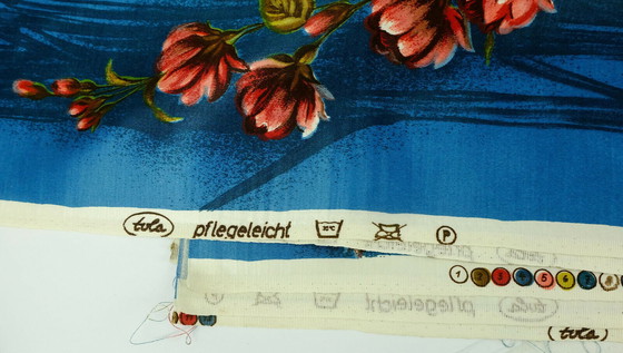 Image 1 of 1950er STOFF Vorhangstoff Satin mit Blumenmuster 2 Bahnen