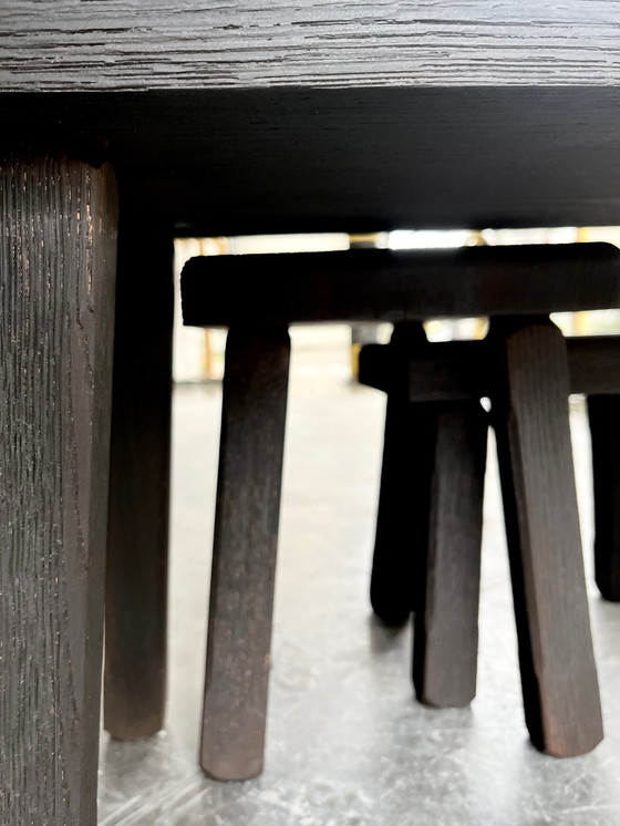 Image 1 of 3x Brutalist Beistelltische aus Schwarz Eiche