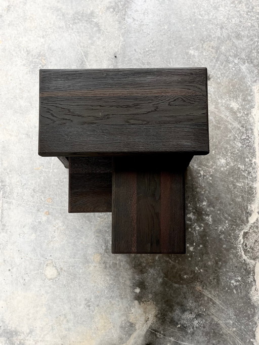 3x Brutalist Beistelltische aus Schwarz Eiche