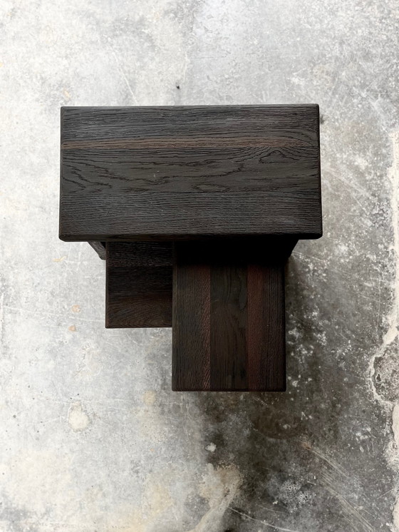 Image 1 of 3x Brutalist Beistelltische aus Schwarz Eiche