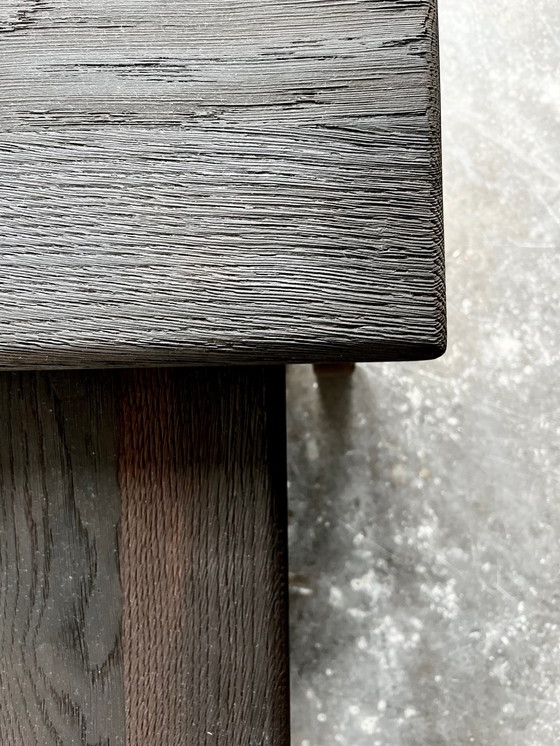 Image 1 of 3x Brutalist Beistelltische aus Schwarz Eiche