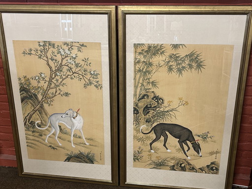 2x Vintage chinesische Windhund-Wanddekoration