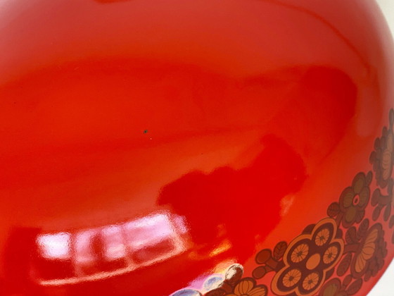 Image 1 of Kaj Franck und Raija Uosikkinen für Fog & Morup Dänische orange / rote Emaille-Hängelampe