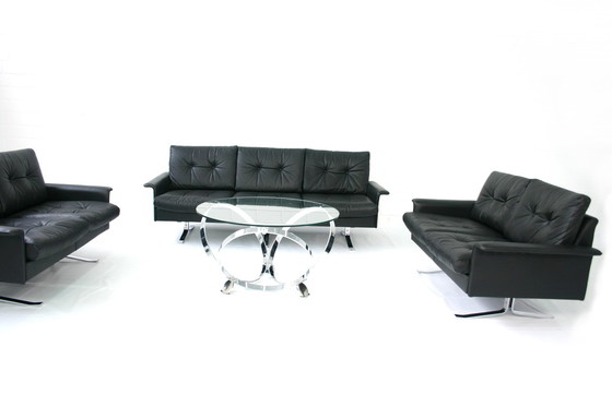Image 1 of Rudolf Horn for Röhl Potsdam, Executive Leather Lounge Sofa, chrome Base, 1960s