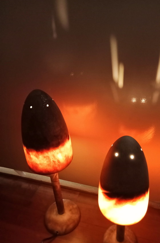 Image 1 of Verkauf: 2 x Französische Pilzpilzlampen aus Marmor, Terrakotta-Atmosphäre.
