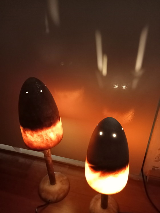Image 1 of Verkauf: 2 x Französische Pilzpilzlampen aus Marmor, Terrakotta-Atmosphäre.