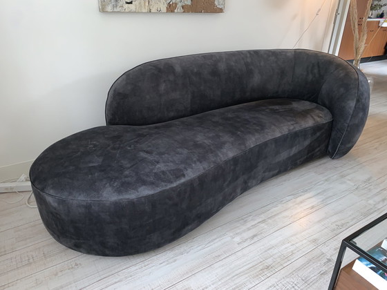 Image 1 of Loungesofa dunkelgrau / blauer Samt / Samt