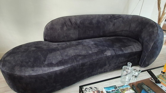 Image 1 of Loungesofa dunkelgrau / blauer Samt / Samt