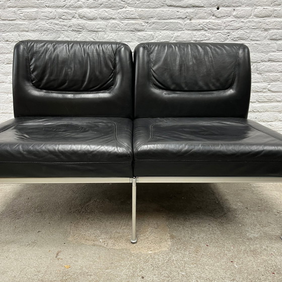 Image 1 of Lübke Zweisitzer-Sofa aus schwarzem Leder