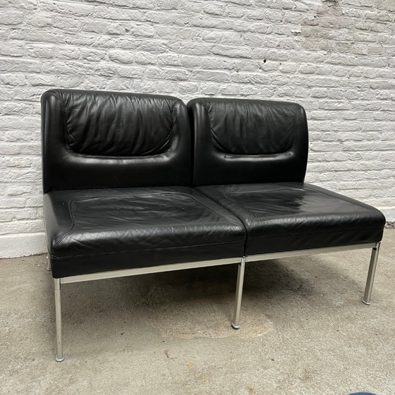 Image 1 of Lübke Zweisitzer-Sofa aus schwarzem Leder