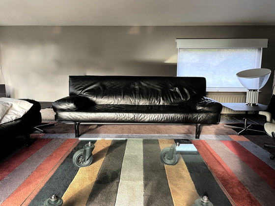 Image 1 of Matteo Grassi schwarzes Ledersofa im italienischen Design