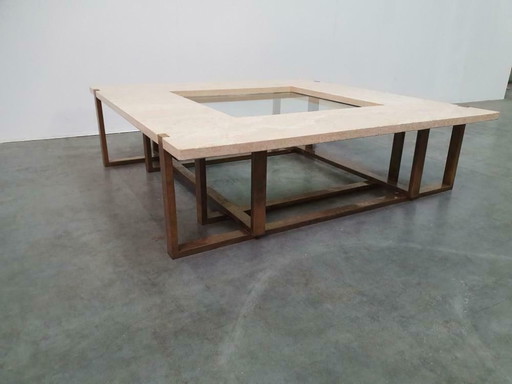 Maison Jansen Travertin-Messingglas Vintage 60er Jahre