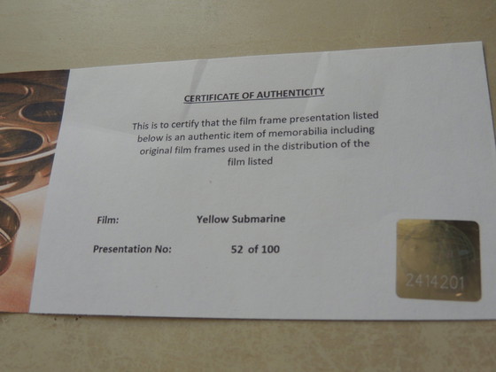 Image 1 of The Beatles Yellow Submarine – Filmzellendisplay – mit Echtheitszertifikat – limitierte Auflage