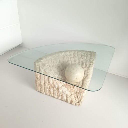 Vintage Mactan Couchtisch Muschelform Glasplatte